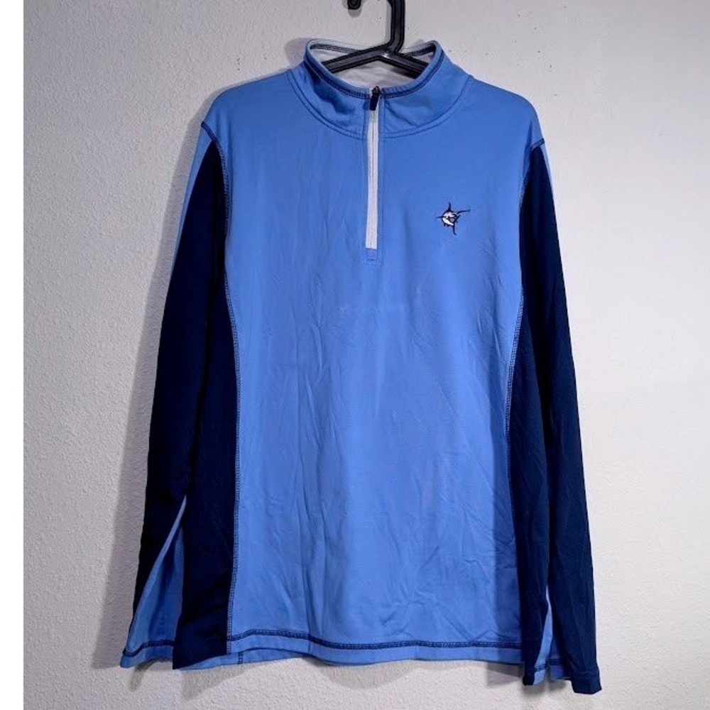 White Water Mens Blue Quarter Size Large  Zip Performance Pullover Marlin Logo